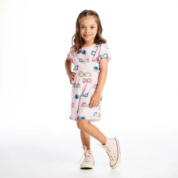 Macaquinho Toddler Rosa Viscose Plana Tip Top
