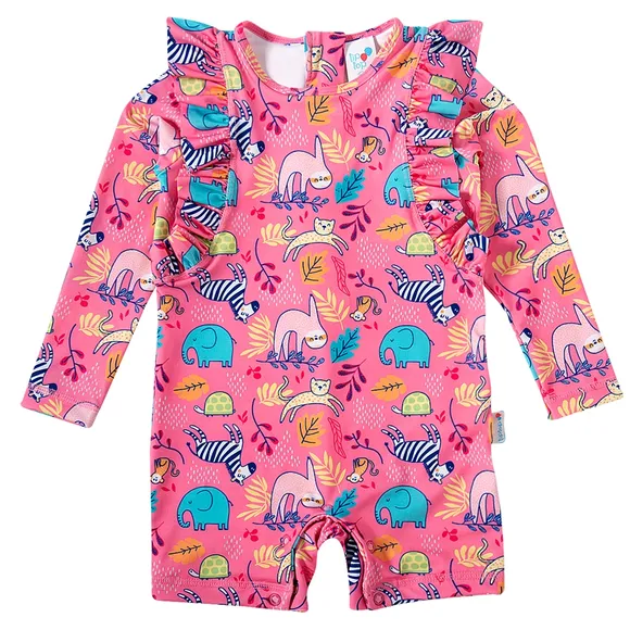 Macaquinho Praia Safari Rosa Elastano Toddler Proteção Uv50+ Tip Top