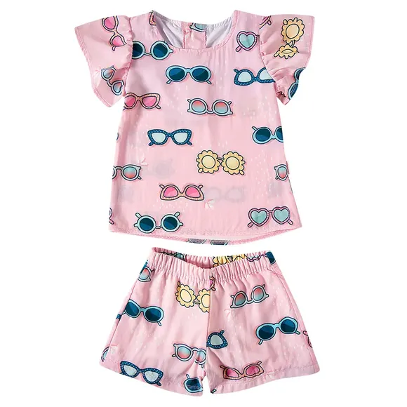 Conjunto Curto Toddler Rosa Viscose Plana Tip Top