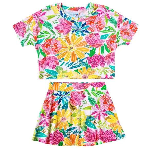 Conjunto Curto Toddler Com Flores Malha Viscose Tip Top