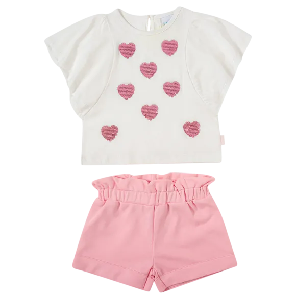 Conjunto Curto Corações Meia Malha Toddler Tip Top