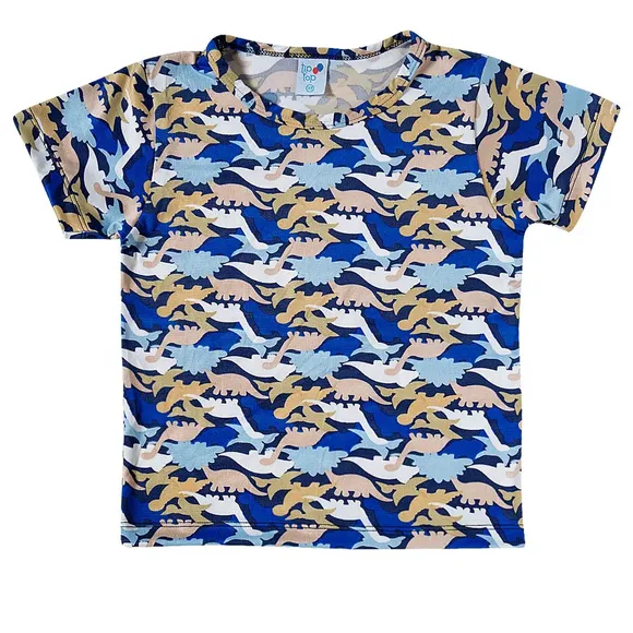 Camiseta Manga Curta Toddler Dino Colorido Malha Tip Top