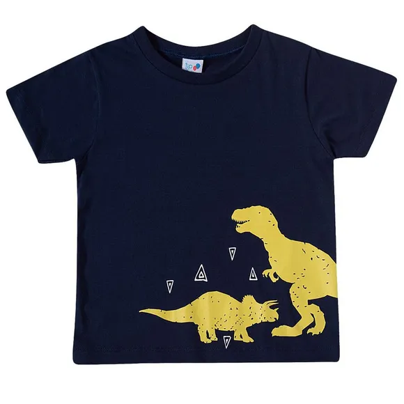 Camiseta Manga Curta Marinho Toddler Dino Meia Malha Tip Top