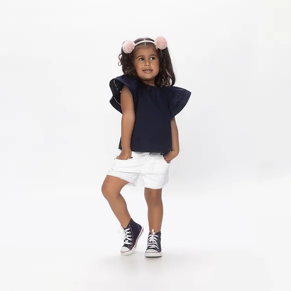 Blusa Manga Curta Estampa Lisa Tricoline Toddler Tip Top