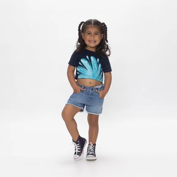 Blusa Cropped Blue Meia Malha Toddler Tip Top