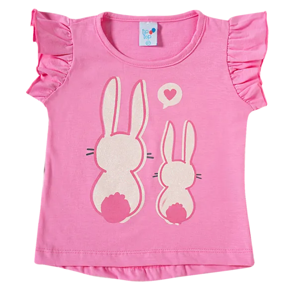 Blusa Manga Curta Coelhinha Meia Malha Toddler Tip Top
