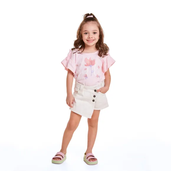 Blusa Manga Curta Floral Meia Malha Toddler Tip Top