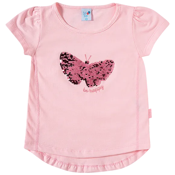 Blusa Manga Curta Toddler Borboleta Meia Malha Tip Top