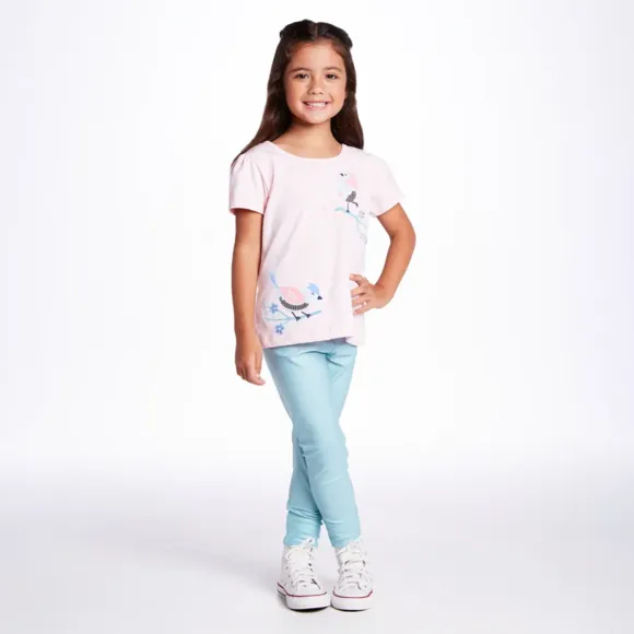 Blusa Manga Curta Toddler Birds Meia Malha Tip Top