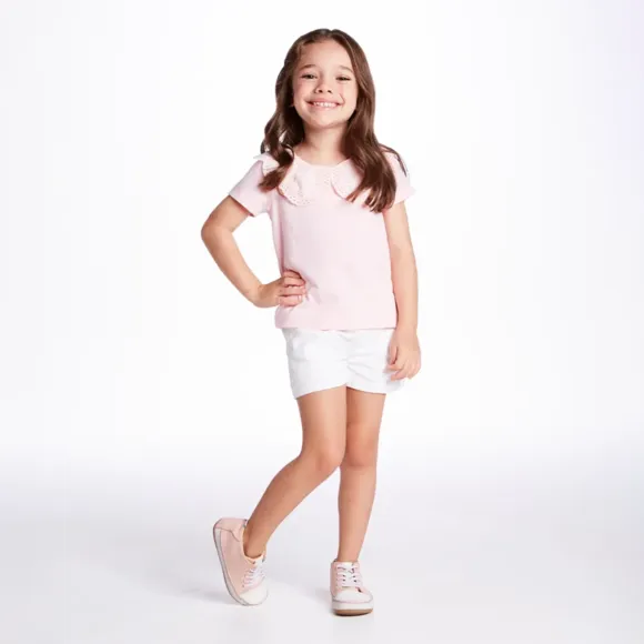 Blusa Manga Curta Rosa Toddler Meia Malha Tip Tip
