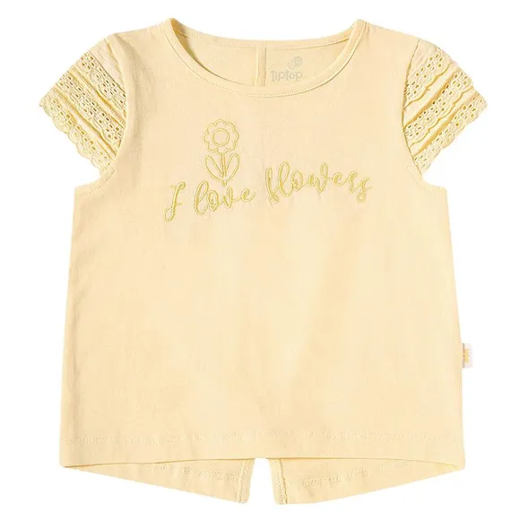 Blusa Manga Curta Toddler Floral Amarelo Meia Malha Tip Top