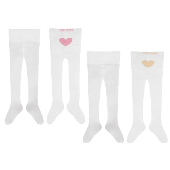 Kit Com 2 Meia Calcas Menina Bebê Coração