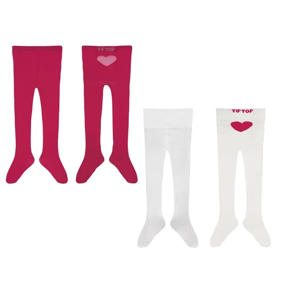 Kit Com 2 Meia Calcas Menina Bebê Coração