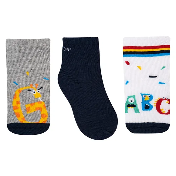 Kit 3 Pares De Meias Estampa Girafinha Lisa E Abc Tip Top