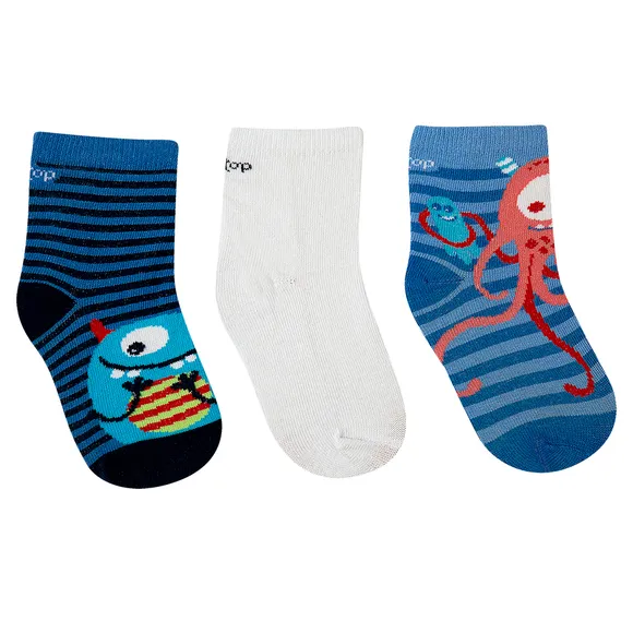 Kit 3 Pares De Meia Monstrinhos Bebê Tip Top