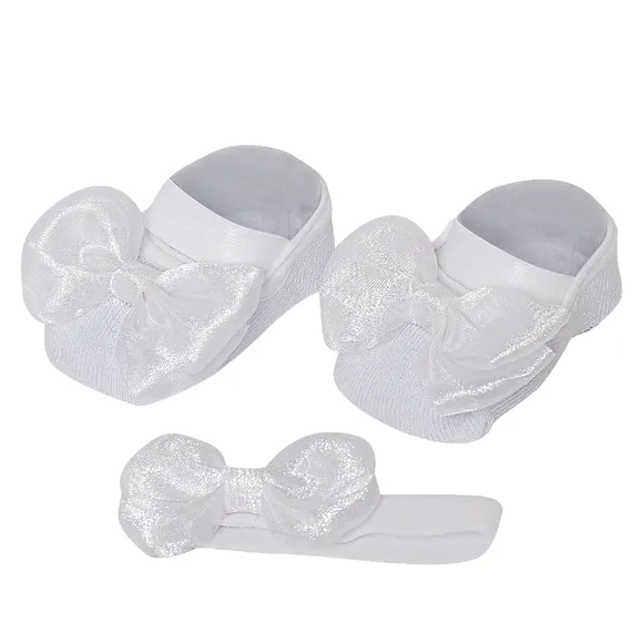 Kit Sapatilha Com Faixa Para Cabelo Branco Bebê Tip Top