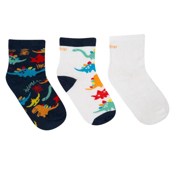 Kit 3 Pares De Meias Estampadas Marinho Dino Tip Top