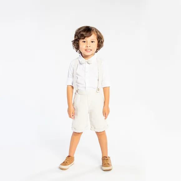 Bermuda Toddler Batizado Com Suspensório Linho Tip Top