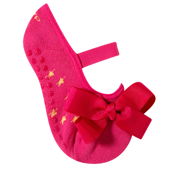 Meia Sapatilha Pink Aplique Com Laço Toddler Tip Top