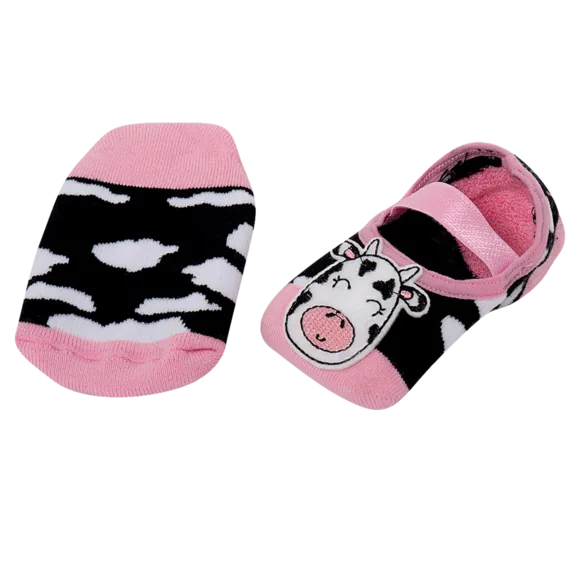 Meia Sapatilha Vaquinha Rosa Aplique Com Feltro Toddler Tip Top