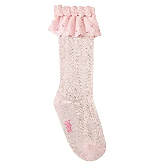 Meia Rosa 3/4 Com Babado Toddler Tip Top