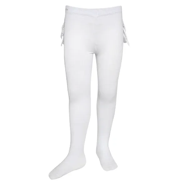 Meia Calça Lisa Individual Com Babados Em Laise Branco Tip Top