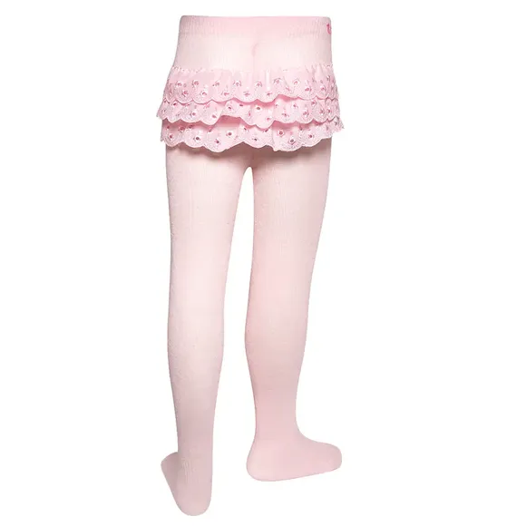 Meia Calça Lisa Individual Com Babados Em Laise Rosa Tip Top
