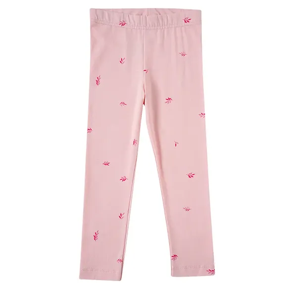 Calça Legging Toddler Rosa Com Folhagens Cotton Tip Top