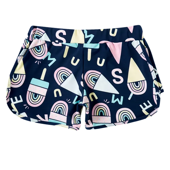 Shorts Praia Sorvete Alfabeto Marinho Elastano Toddler Proteção Uv 50+