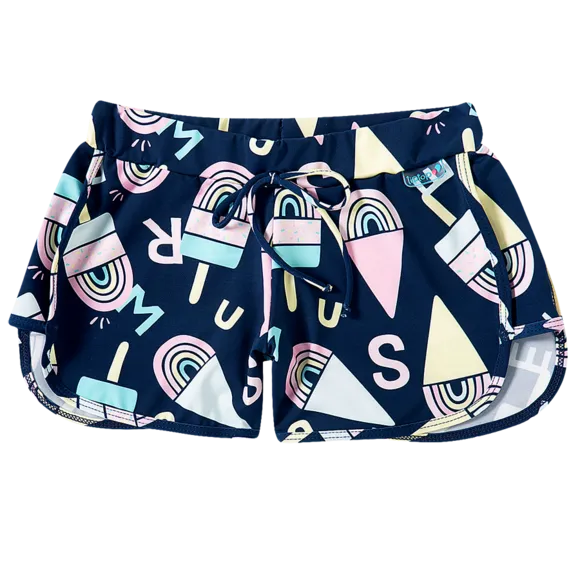 Shorts Praia Sorvete Alfabeto Marinho Elastano Toddler Proteção Uv 50+