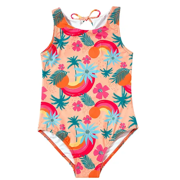 Maiô Praia Floral Laranja Elastano Toddler Proteção Uv 50+ Tip Top