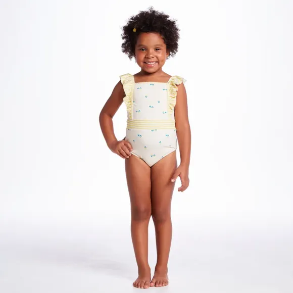 Maiô Toddler Tulipa Amarela Elastano Proteção Uv 50+ Tip Top