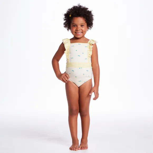 Maiô Toddler Tulipa Amarela Elastano Proteção Uv 50+ Tip Top