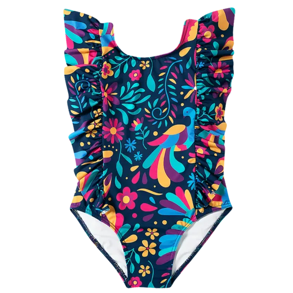 Maiô Floral Mexicano Elastano Toddler Proteção Uv 50+