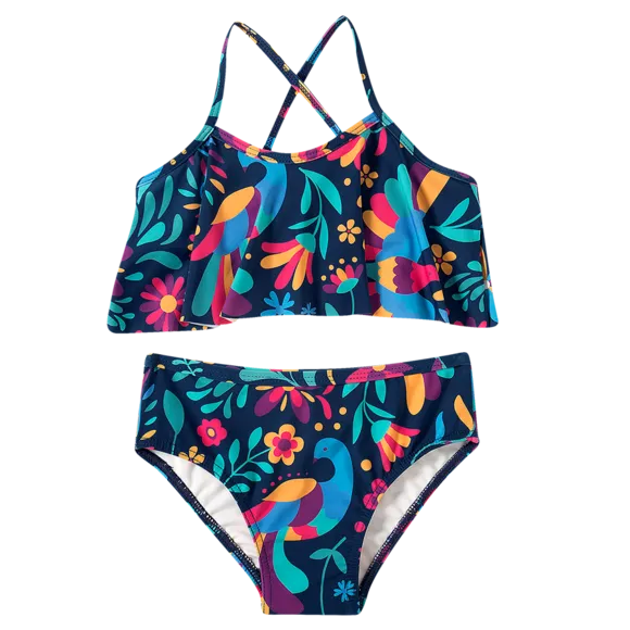 Biquíni Floral Mexicano Elastano Toddler Proteção Uv 50+