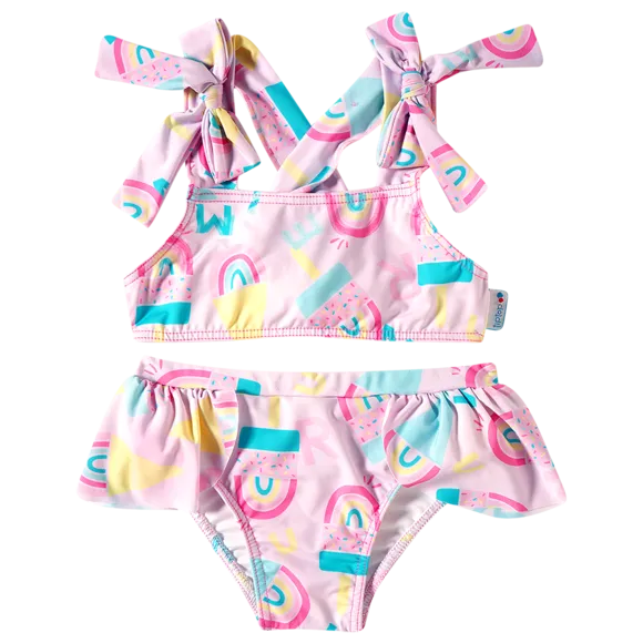 Biquíni Sorvete Alfabeto Rosa Toddler Proteção Uv 50+