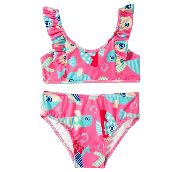 Biquíni Peixes Rosa Elastano Toddler Proteção Uv 50+