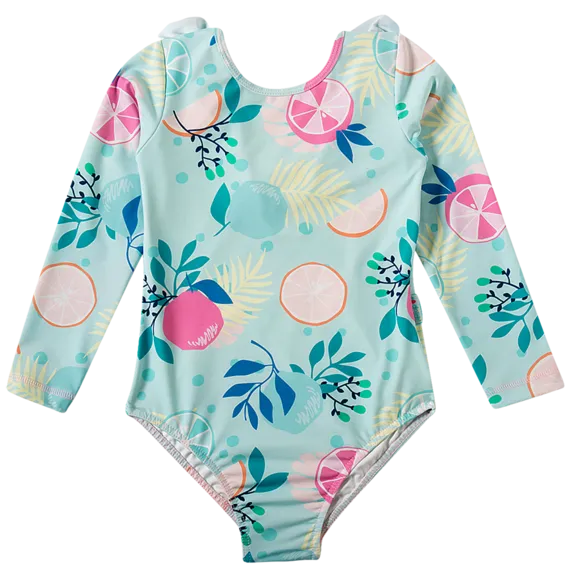 Body Praia Manga Longa Frutas Cítricas Elastano Toddler Proteção Uv 50+