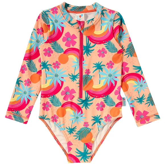 Body Praia Floral Laranja Elastano Toddler Proteção Uv50+ Tip Top
