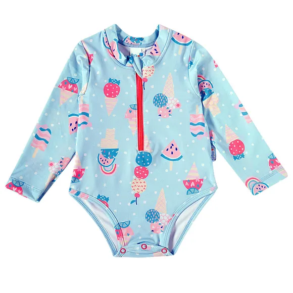 Body Manga Longa Praia Toddler Sorvete De Frutas Elastano Proteção Uv50+ Tip Top