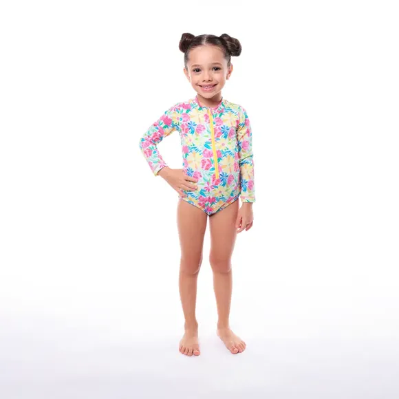 Body Manga Longa Praia Toddler Festa Das Flores Elastano Proteção Uv50+ Tip Top
