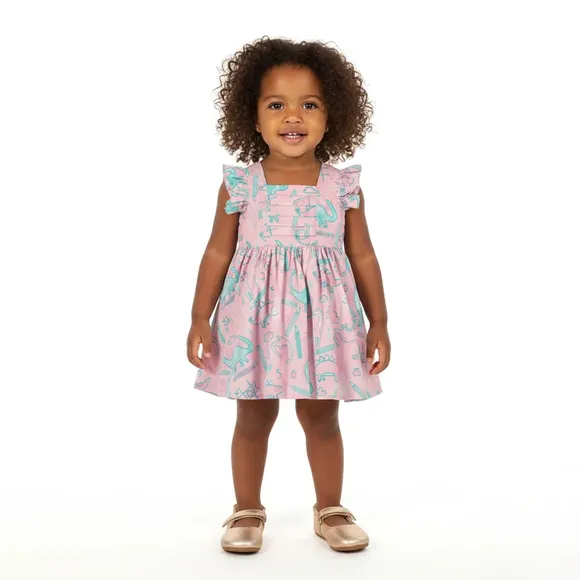 Vestido Manga Curta Toddler Dina Tricoline Tip Top
