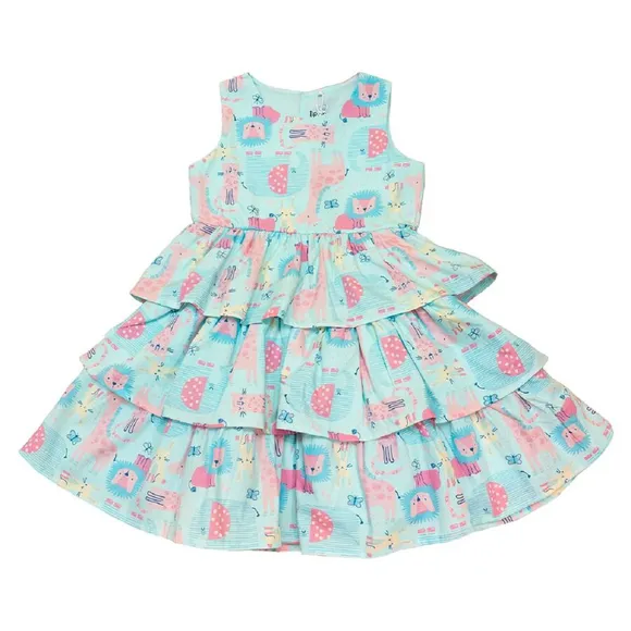 Vestido Sem Manga Toddler Zoo Tricoline Forro Em Tule Tip Top