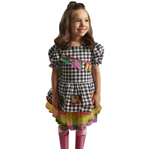 Vestido Toddler Festa Junina Tricoline Quadriculado Tip Top