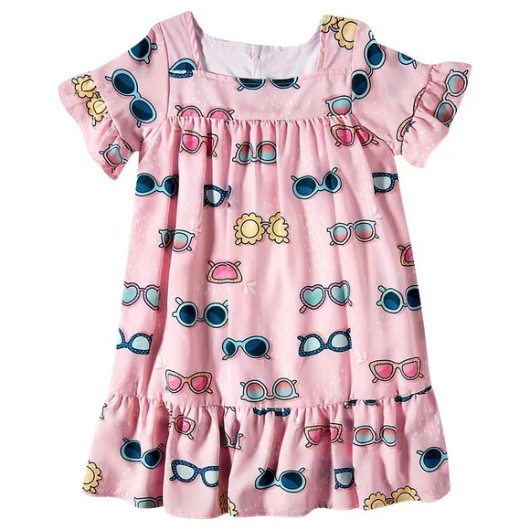 Vestido Manga Curta Toddler Rosa Viscose Plana Tip Top