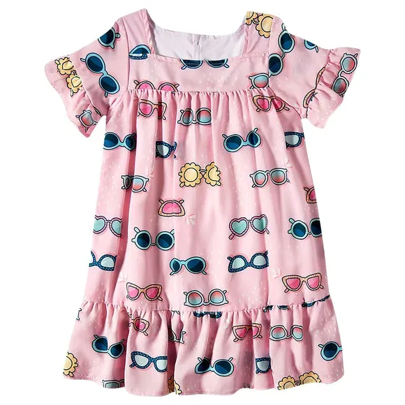 Vestido Manga Curta Toddler Rosa Viscose Plana Tip Top