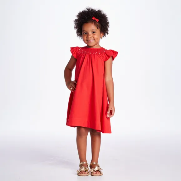 Vestido Manga Curta Toddler Festivo Fustão Tip Top