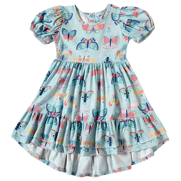Vestido Manga Curta Borboletas Meia Malha Toddler Tip Top