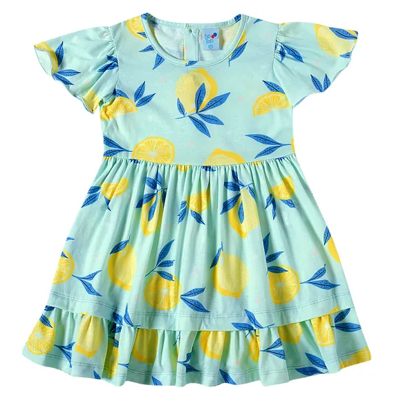 Vestido Manga Curta Lemon Meia Malha Estampada Toddler Tip Top
