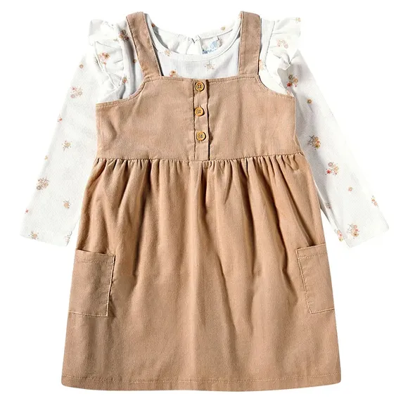 Salopete Com Blusa Toddler Floral Veludo Cotelê Tip Top